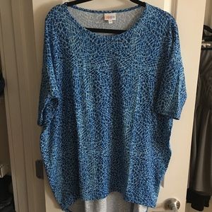 LuLaRoe blue Irma tunic with geometric design